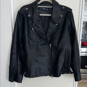 SPYM Black Faux Leather Jacket with Rivets on Sleeves, shoulder & Back | XXL